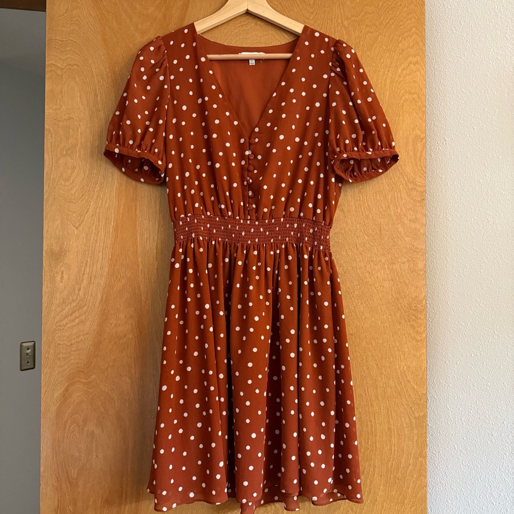 Madewell Brown V-Neck Puff Sleeve Sundress